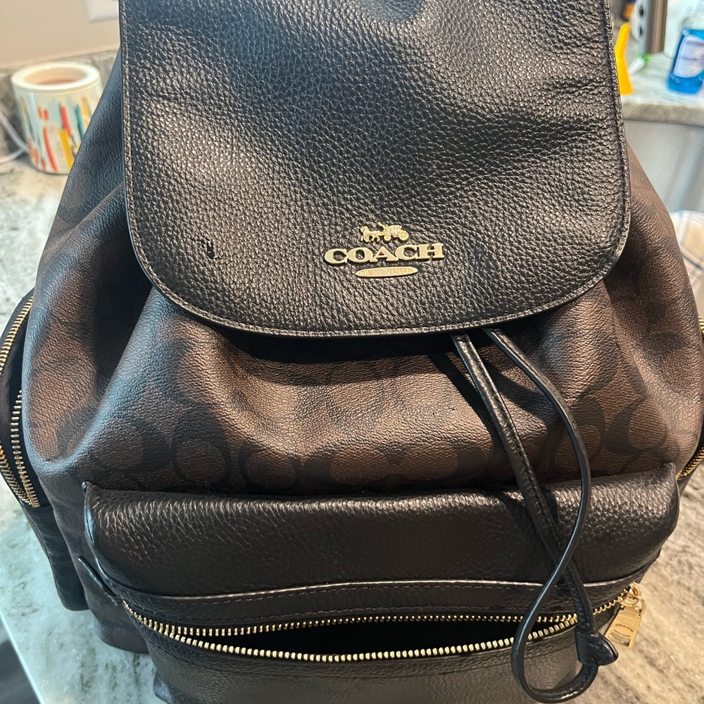 Coach Black and Brown Leather Backpack
